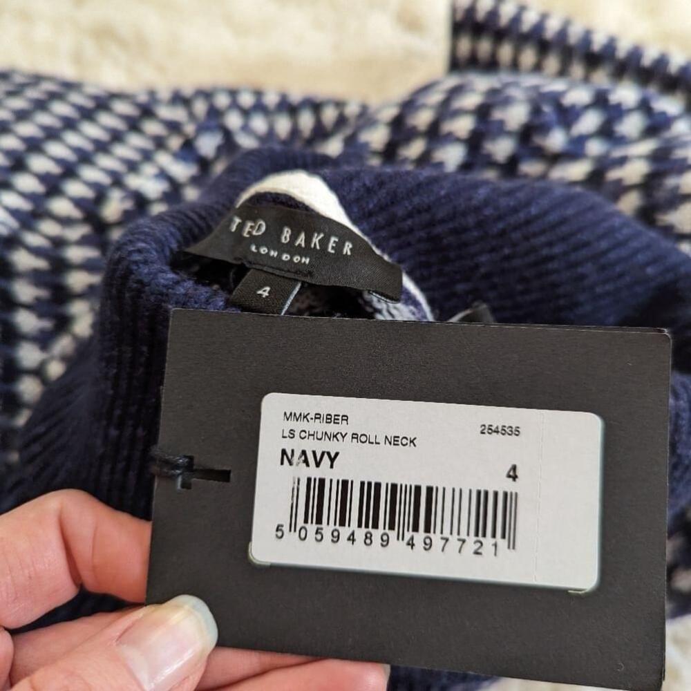 China Ted Baker riber turtleneck knit sweater navy blue Large 4 - Picture 9 of 13